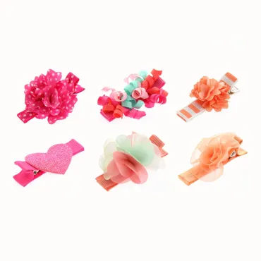 Colorful Flower and Heart Toddler Hair Clips Set (6 Pieces)