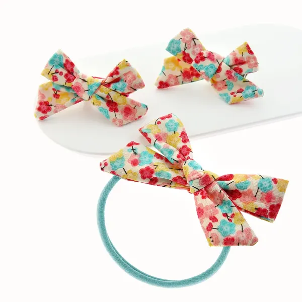 Floral Print Hairband and Hair Clips Set