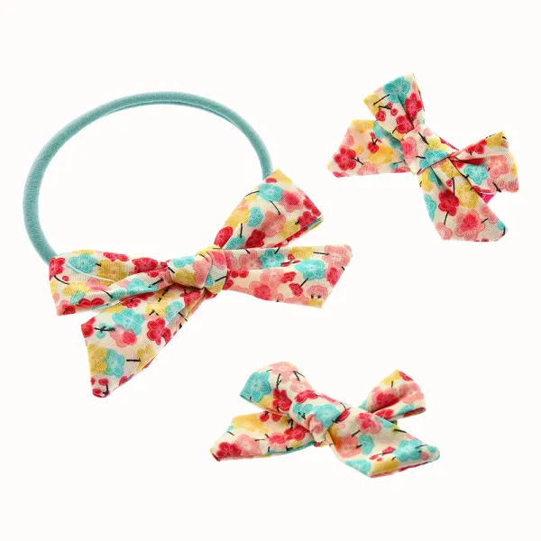 Floral Print Hairband and Hair Clips Set