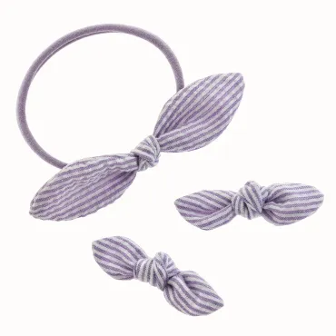 Purple Striped Knot Hair Accessories Set