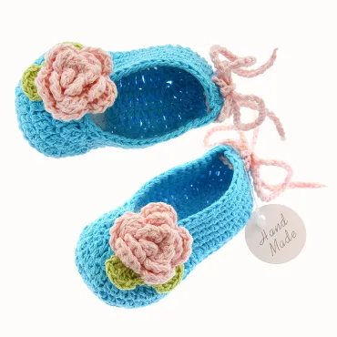 Blue Ballerina Hand Crocheted Baby Booties